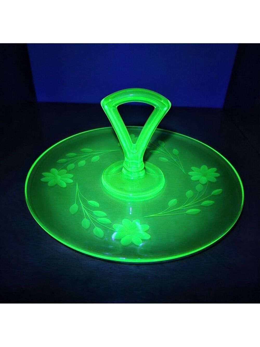 Uranium Glass Depression Tray Antique Vintage Candy Dish